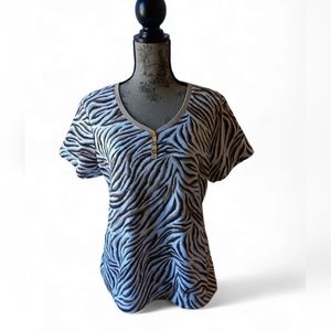 Karen Scott women's multicolored tiger print short-sleeve button top size XL